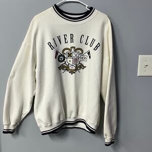 vintage white river club graphic crewneck sweatshirt golf x large  cotton retro